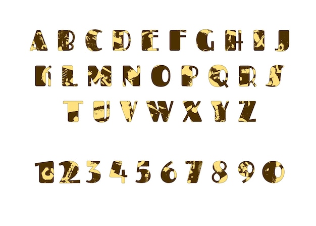 Vektor grunge-alphabet mit khakifarbener textur schmutzig bemalte englische buchstaben setzen vektorillustration