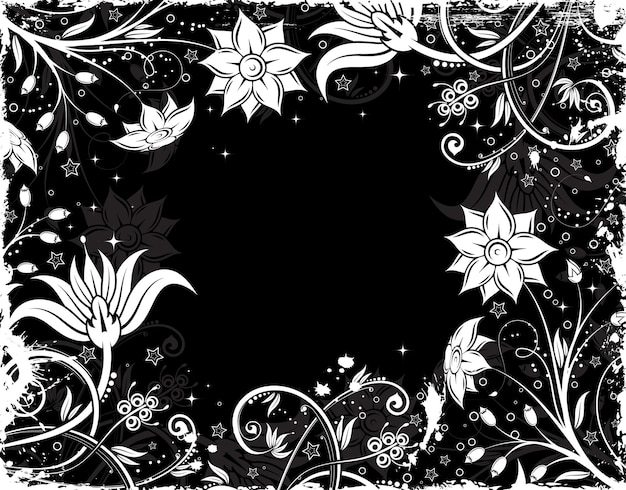 Grunge blumenrahmen mit fleck, element für design, vektorillustration