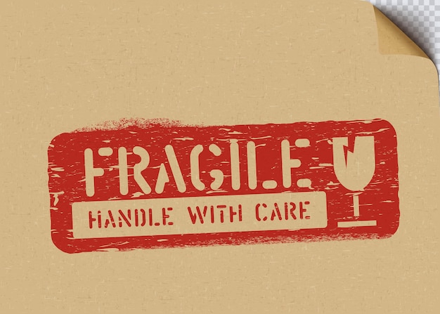 Grunge Fragile Box Zeichen auf Bastelpapier für Logistik oder Fracht