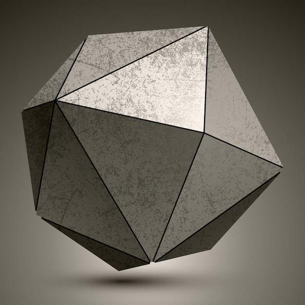 Grunge metallic3d kugelförmiges Objekt, das aus Dreiecken erstellt wurde, futuristisches räumliches Designmodell