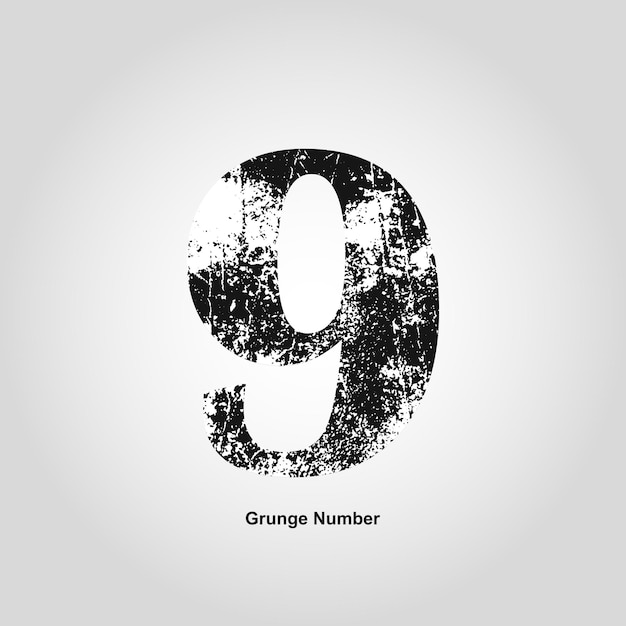 Grunge Nummer neun Distress beschädigtes Objekt Vektorillustration Math-Objekte