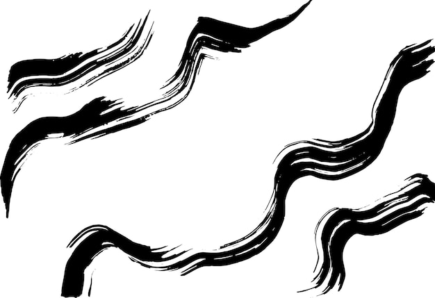 Grunge Tinte Pinselstriche freihändig schwarze Vektorbürsten handgezeichnete trockene Pinselwellenabstriche