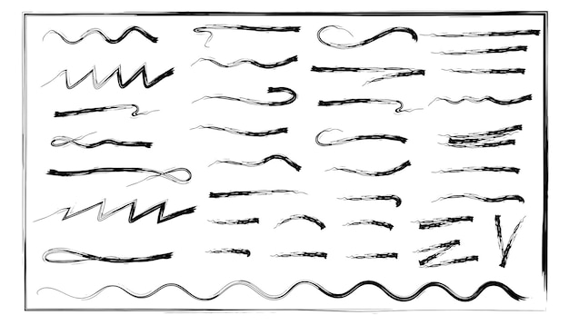 Grunge-Vektorbürste handgeschriebene Tintenstriche Handgefertigte Linien Pinsel unterstreicht Linien unter