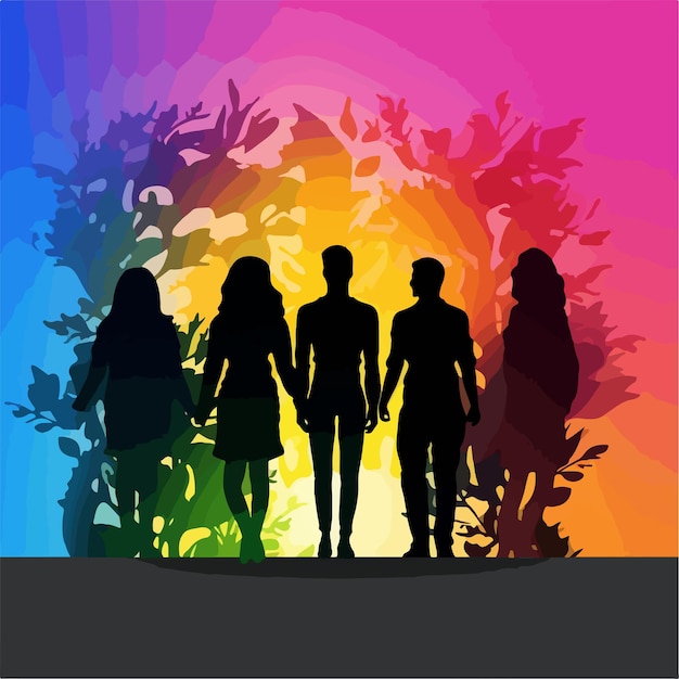 Gruppe anonymer lgbti-menschen mit regenbogenfarben
