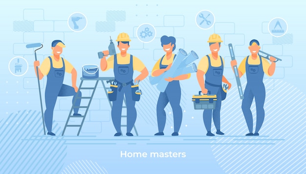 Gruppe Bauingenieure in der Robe mit Werkzeugen