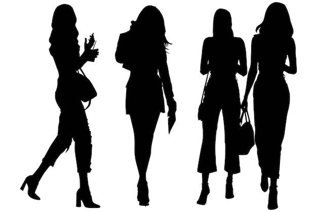 Vektor gruppe der modischen business-silhouette-mädchen