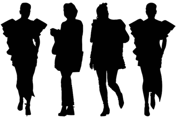 Gruppe der modischen business-silhouette-mädchen