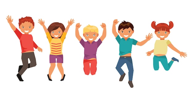 Gruppe glückliche springende Kinder lokalisiert auf weißem Hintergrund