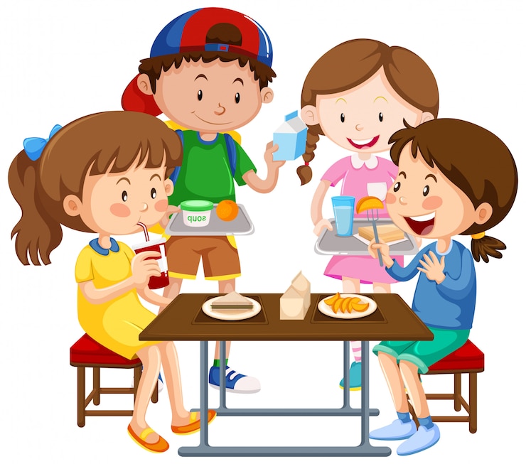 Vektor gruppe kinder, die zusammen essen