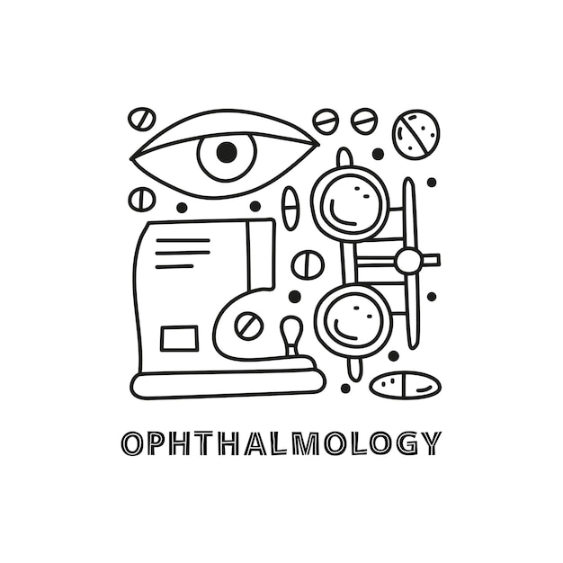 Gruppe von doodle-umriss-ophthalmologie-symbolen