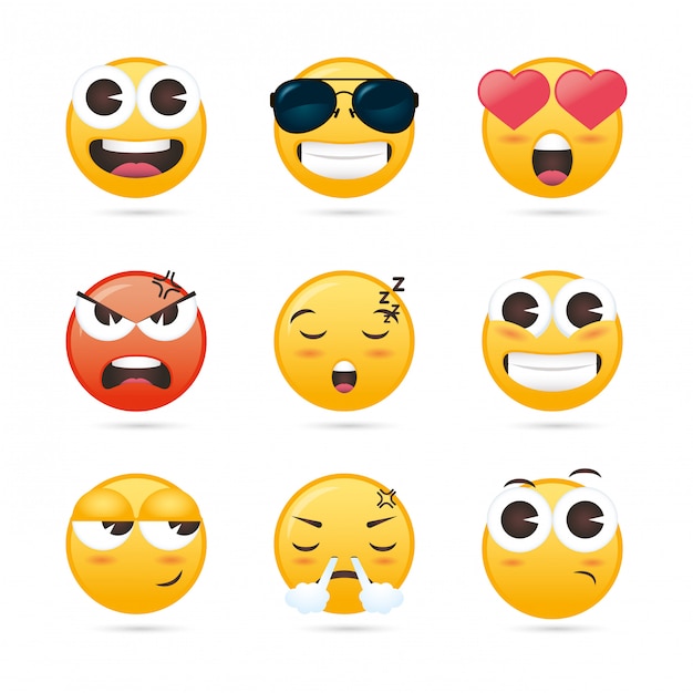 Gruppe von emojis steht lustigen charakteren gegenüber