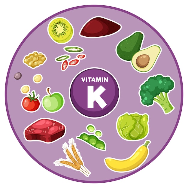 Gruppe von lebensmitteln, obst und gemüse, die vitamin k enthalten