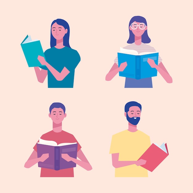 Gruppe von lesern, die bücherfiguren-illustrationsdesign lesen