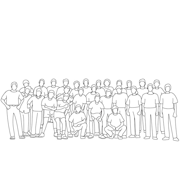 Vektor gruppe von männern, die zusammen stehen illustration vektor von hand gezeichnet, isoliert auf weißem hintergrund
