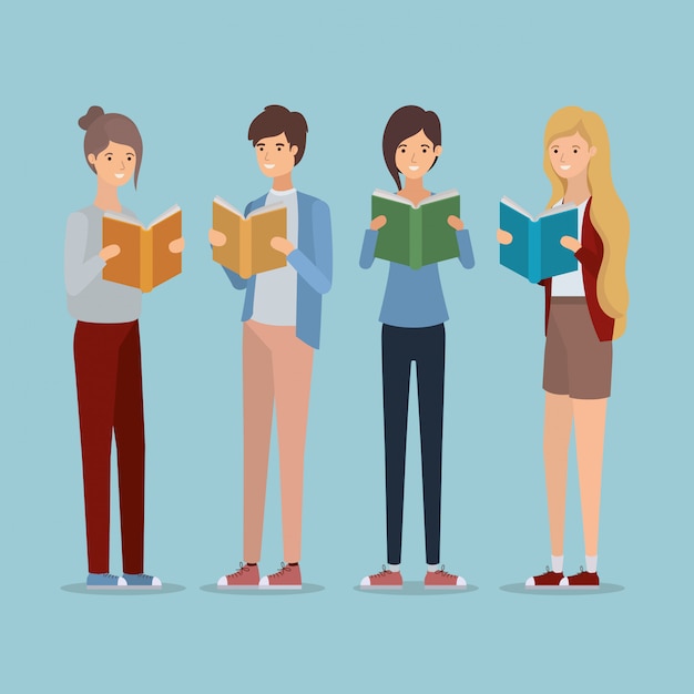 Gruppe von Studenten, die Bücher zu lesen