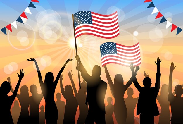Gruppen-Schattenbild-Mengen-Griff-Flagge Vereinigte Staaten Amerika