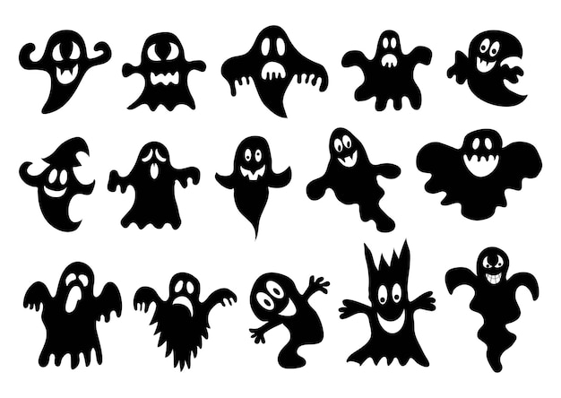 Gruselige Geister entwerfen Halloween-Zeichen-Symbole setzen Vektorillustration