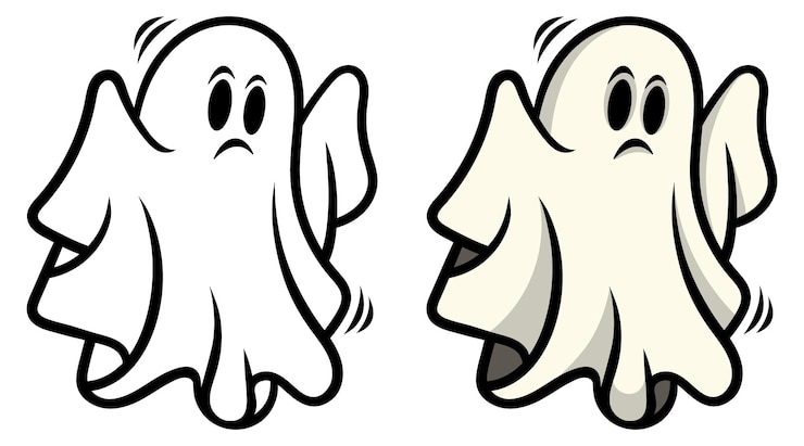 Vektor gruselige zeichentrickfigur, flacher halloween-geist, isolierte vektorillustration, lustiges halloween,