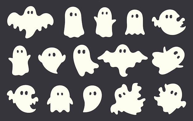 Gruseliger Halloween-Geist. Fliegender Phantomgeist mit gruseligem Gesicht. Gespenstische Erscheinung im Set aus weißem Stoff