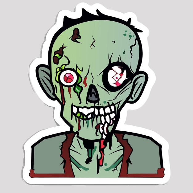 Gruseliges zombie-halloween-handgezeichnetes cartoon-aufkleber-symbol-konzept, isolierte illustration