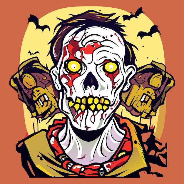 Gruseliges Zombie-Halloween-Handgezeichnetes Cartoon-Aufkleber-Symbol-Konzept, isolierte Illustration