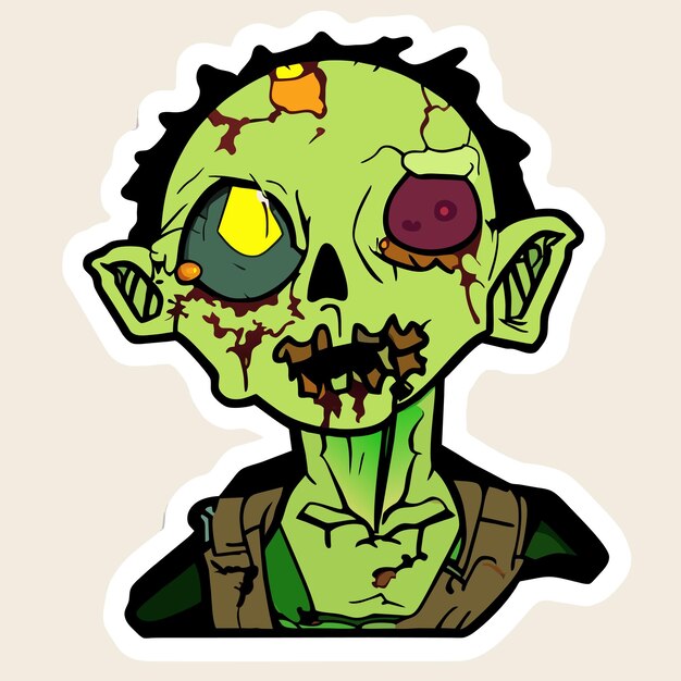 Vektor gruseliges zombie-halloween-handgezeichnetes cartoon-aufkleber-symbol-konzept, isolierte illustration