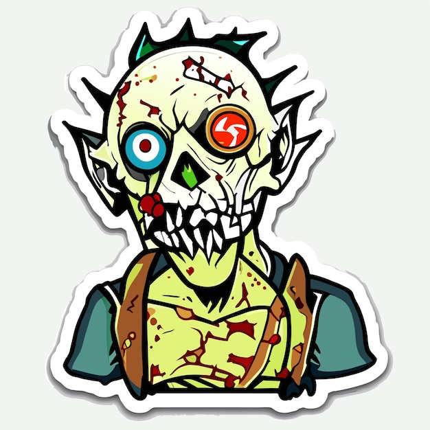 Gruseliges zombie-halloween-handgezeichnetes cartoon-aufkleber-symbol-konzept, isolierte illustration