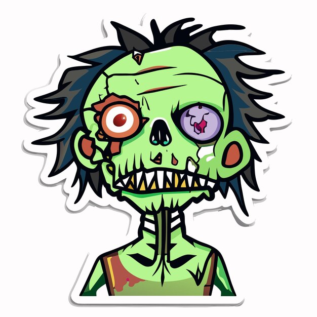 Gruseliges zombie-halloween-handgezeichnetes cartoon-aufkleber-symbol-konzept, isolierte illustration