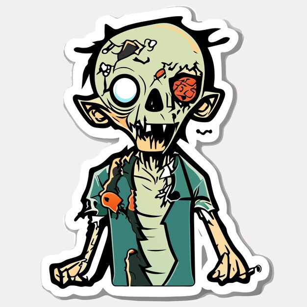 Vektor gruseliges zombie-halloween-handgezeichnetes cartoon-aufkleber-symbol-konzept, isolierte illustration