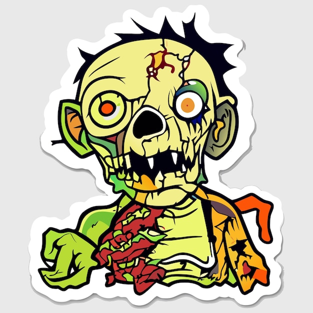 Vektor gruseliges zombie-halloween-handgezeichnetes cartoon-aufkleber-symbol-konzept, isolierte illustration