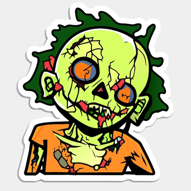 Vektor gruseliges zombie-halloween-handgezeichnetes cartoon-aufkleber-symbol-konzept, isolierte illustration