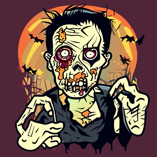 Gruseliges Zombie-Halloween-Handgezeichnetes Cartoon-Aufkleber-Symbol-Konzept, isolierte Illustration