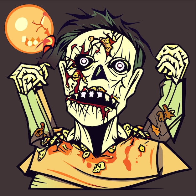 Vektor gruseliges zombie-halloween-handgezeichnetes cartoon-aufkleber-symbol-konzept, isolierte illustration