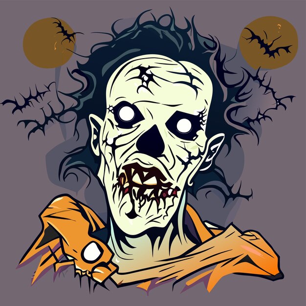 Vektor gruseliges zombie-halloween-handgezeichnetes cartoon-aufkleber-symbol-konzept, isolierte illustration