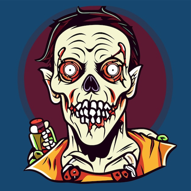 Vektor gruseliges zombie-halloween-handgezeichnetes cartoon-aufkleber-symbol-konzept, isolierte illustration