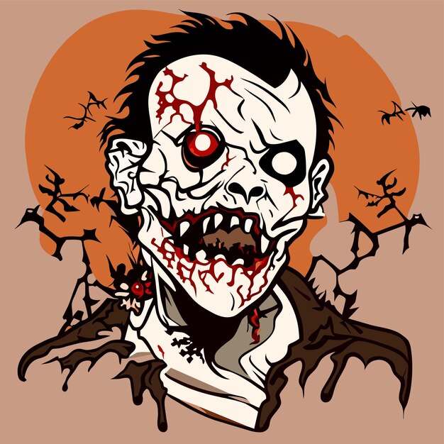 Vektor gruseliges zombie-halloween-handgezeichnetes cartoon-aufkleber-symbol-konzept, isolierte illustration