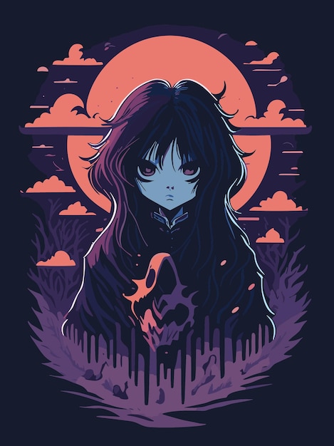 gruseligster Geist in der japanischen Sadako-Kunstwerkillustration