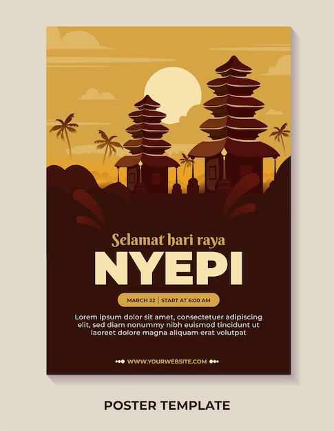 Vektor gruß bali day of silence oder hari raya nyepi poster design-vorlage