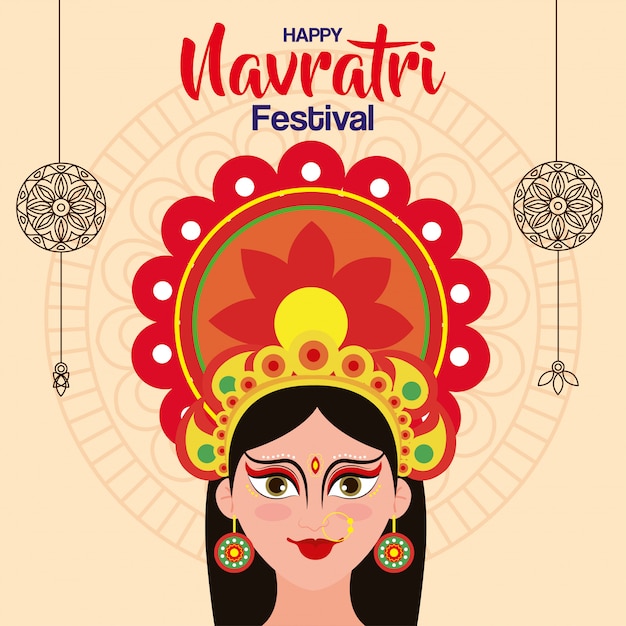 Grußkarte der göttin durga für glückliche navratri feier vektor-illustration design