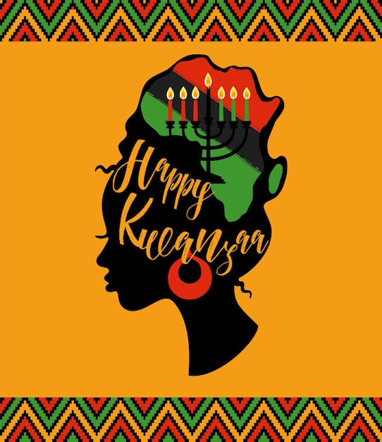 Grußkarte für kwanzaa mit afrikanischer frauenvektorillustration glücklicher kwanzaa dekorativer gruß c