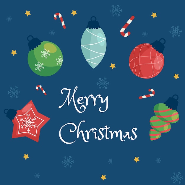 Grußkarte für weihnachten mit ornamenten süßigkeiten und inschrift