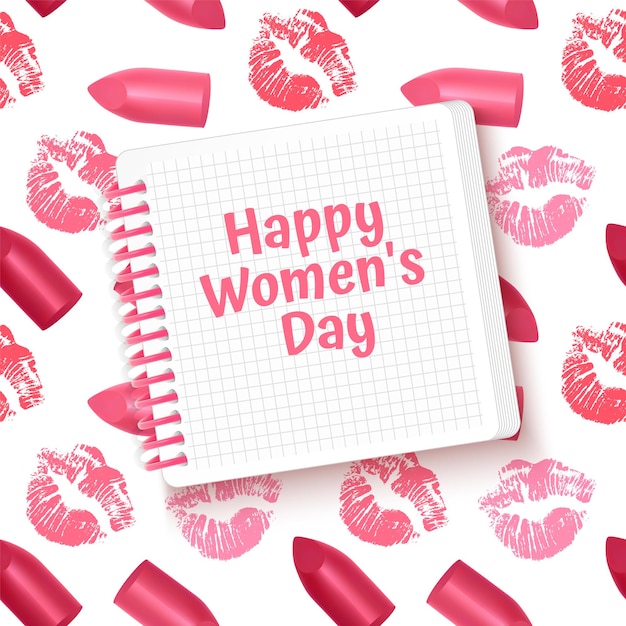 Grußkarte happy women's day karte mit lippenstift und kussdruck.