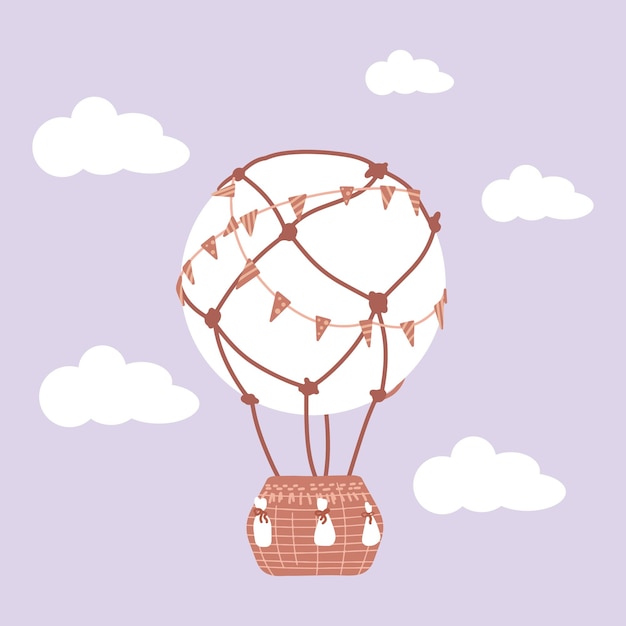 Vektor grußkarte mit einem heißluftballon für kinder