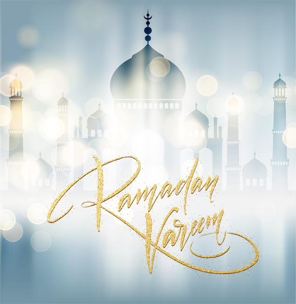 Vektor grußkarte mit kreativem text ramadan kareem von goldenem glitzer gemacht.