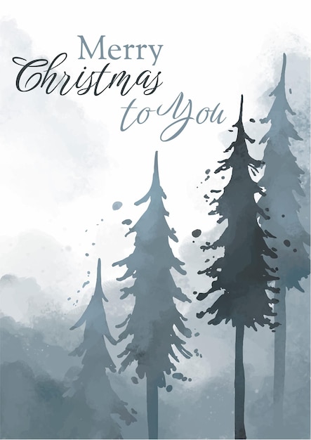 Grußkarte zu Weihnachten mit abstraktem blauem Wald im groben Texturstil