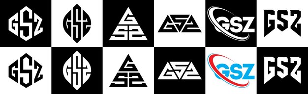 Vektor gsz-buchstaben-logo-design in sechs stilen. gsz-polygon-kreis-dreieck-sechseck-flacher und einfacher stil mit schwarz-weißer farbvariation. buchstaben-logo auf einer zeichenfläche. gsz-minimalistisches und klassisches logo