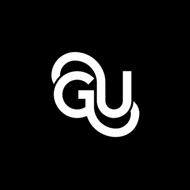 GU Buchstaben-Logo-Design auf schwarzem Hintergrund GU Kreative Initialen Buchstaben Logo-Konzept GU Buchstabendesign GU Weißbuchstaben-Designed auf schwarzen Hintergrund G U g u Logo