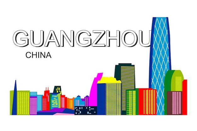 Guangzhou china Bunte Luftbild-Skyline der Stadt in Vektorgrafiken