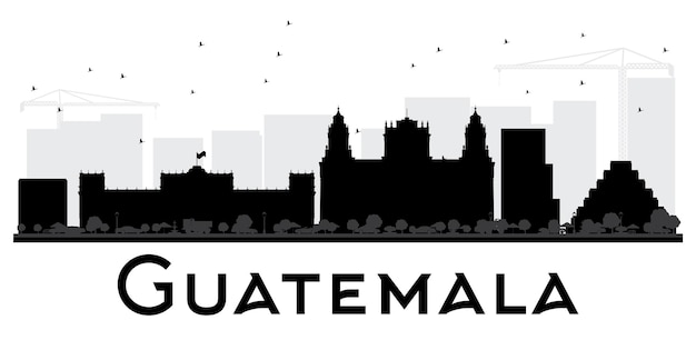 Guatemala-stadt-skyline-schwarzweiss-silhouette. vektor-illustration. einfaches flaches konzept für tourismuspräsentation, banner, plakat oder website. stadtbild mit wahrzeichen.