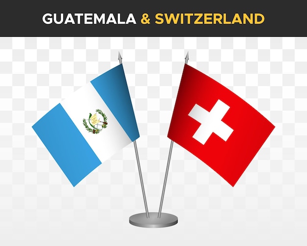 Guatemala vs schweiz schreibtischfahnen mockup isolierte 3d-vektorillustration tischfahnen